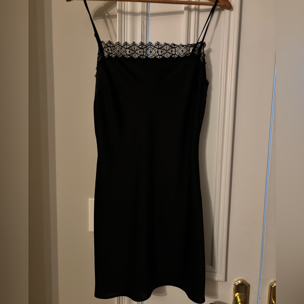 Wilfred Black Silky Mini Dress With  Lace Detail